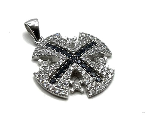 Sterling Silver Colored Pave Stone Jerusalem Cross Pendant